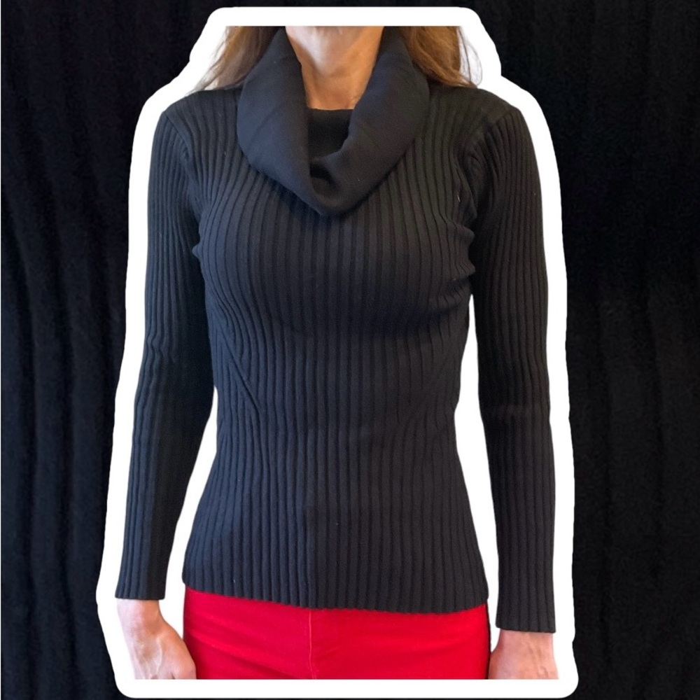 Cowl Neck Sweater, black, soft, stretchy for multi size fit, w/ sunscreen, Sz S